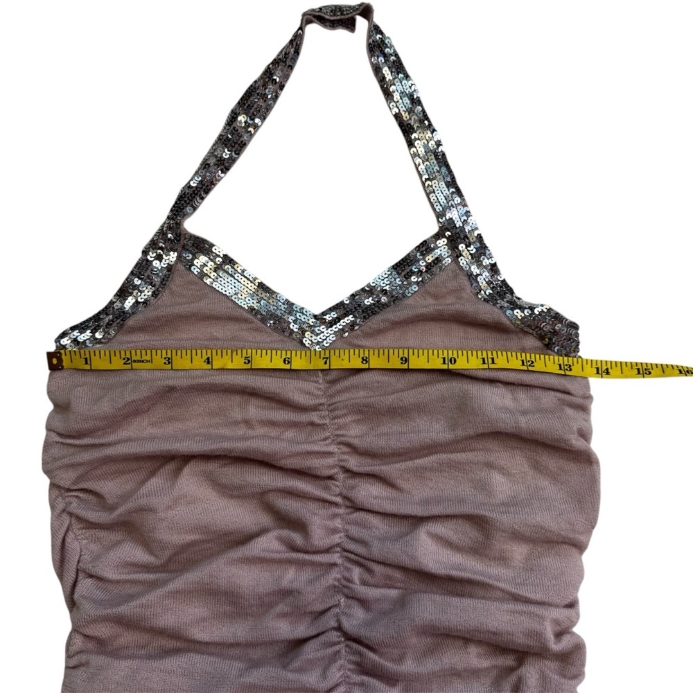 LaROK Cashmere Halter Top Size Medium Dusty Pink Mauve Sequin Trim Ruching NWOT - Picture 8 of 12